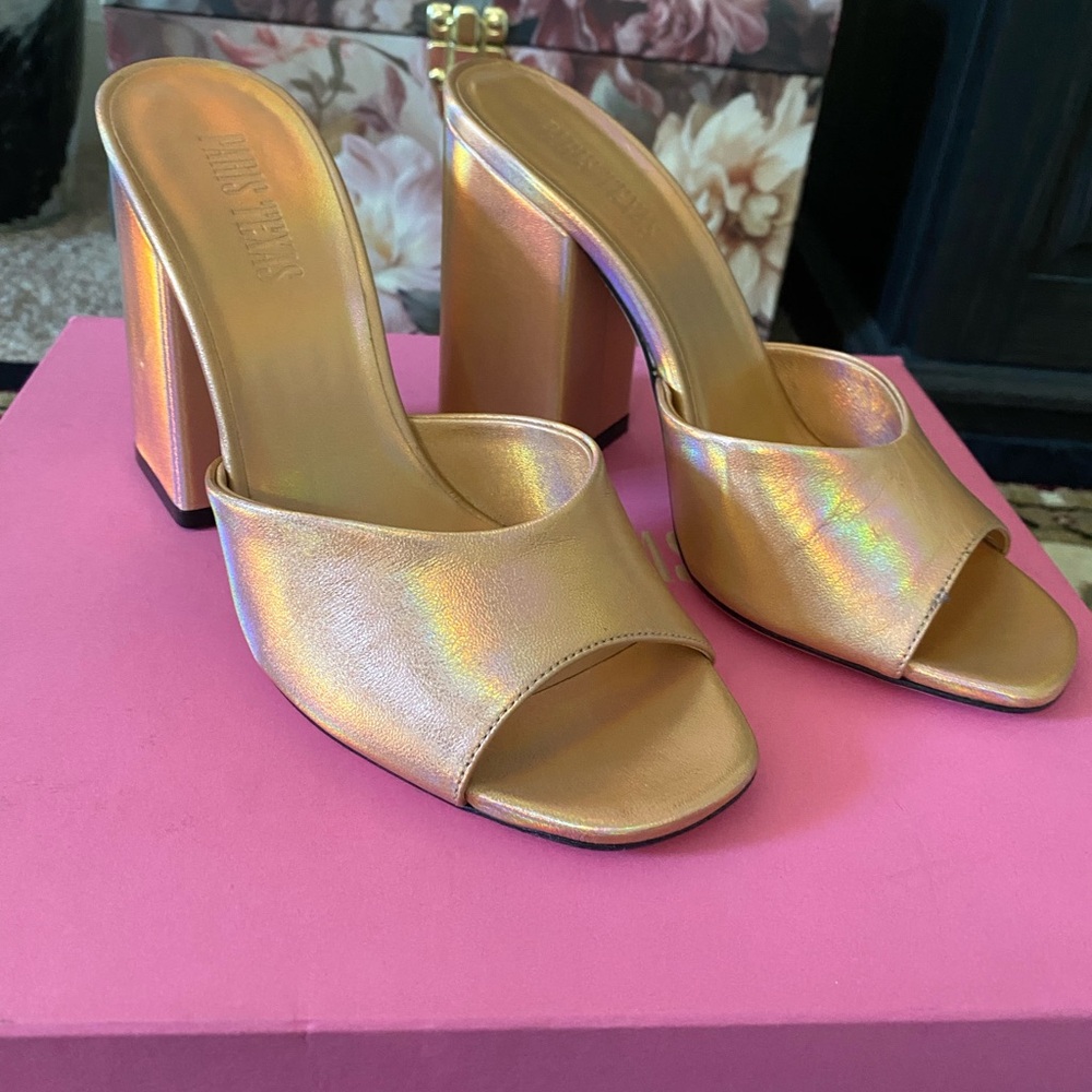 New! Paris Texas 4in Peach Mules